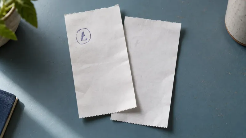 Two overlapping blank receipt slips on a blue desk suggest an accidental duplicate payment.